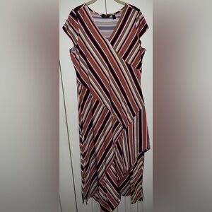Du Jour ‘latte multi’ striped jersey knit wrap style midi dress Size Medium